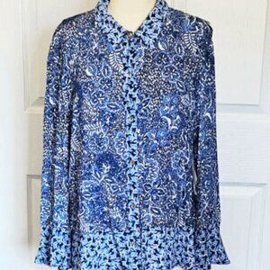 Habitat Clothes New with Tags Size L Blue Floral Top Ruffle Hem Contrasting